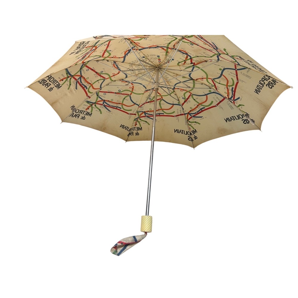 Vintage Metropolitain de Paris Metro Map Umbrella Paris Subway Print Cream - Picture 8 of 12